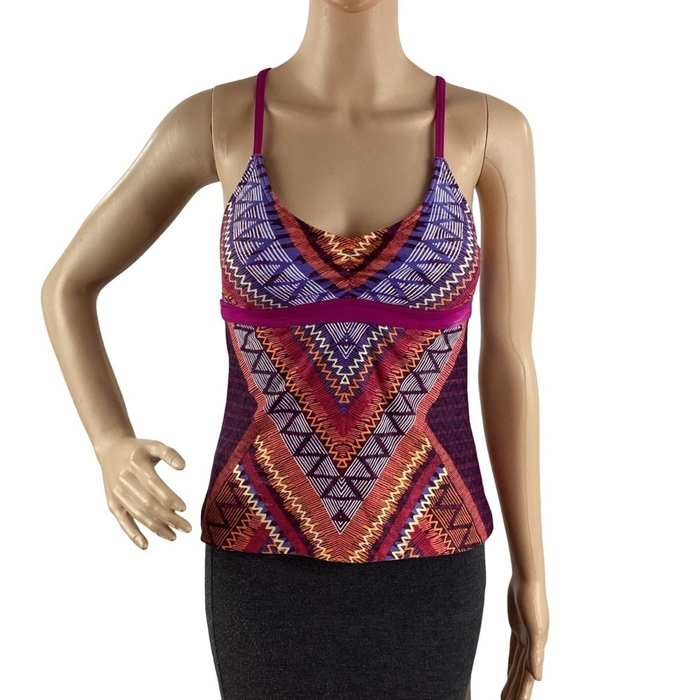 prAna Cyra Tankini Top Panama Print Rich Fuchsia Size XS